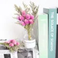 Dried flower bouquet pink globe amaranth statice mixed floral arrangement for home decor gift - Bouquet with Small Vase / Small Globe Amaranth Bouquet