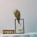 Moderno secco banksia fiore con corpo umano ceramica vaso e cornice metallica decorazione casa. - Banksia