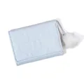 Cute light blue short wallet for women, embossed rabbit design with fluffy pom pom pendant. - Blue