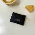 Portafoglio nero a tre ante da donna carino minimalista compatto porta carte monete - Nero