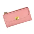 Pink long wallet for women with heart clasp, quilted faux leather chic phone purse clutch. - Pink