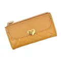Women long wallet PU leather quilted purse with gold heart buckle and zipper closure yellow - Yellow