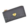 Élégant portefeuille long et matelassé gris pour femme avec fermoir cœur doré - Gris
