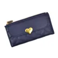 Portefeuille long pour femme bleu fonce avec boucle coeur doree et design matelasse. - Bleu foncé