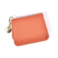 Kurzes Damen Leder Portemonnaie in Orange mit goldenem Ring Anhanger als Kartenetui. - Orange