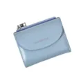 Hellblaue Mini Damen Kurzgeldbörse minimalistisches PU Leder Münzfach Kartenetui mit Reißverschluss. - Blau