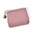 Damen kurzes Leder Portemonnaie rosa Kartenetui mit goldenem Schlüsselring kompakte Brieftasche - Rosa