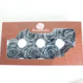 Grey preserved rose heads set in a gift box, ideal for DIY floral glass dome decor crafts. - Smoke