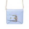 Lichtblauwe mini schoudertas voor dames met gouden ketting en opvallende riemgesp. - Blauw