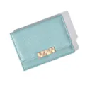 Mint green small wallet for women, PU leather card holder with stylish wavy metal decor. - Light Green
