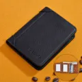 Dark brown leather short wallet for men with multiple card slots and driver license holder. - Black