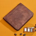 Men short leather wallet multi-functional card holder vintage brown coin purse with slots. - Coffee