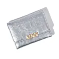 Silver minimalist card wallet for women with golden metal clasp, stylish and compact - Silver