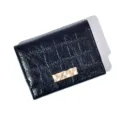 Women's black crocodile texture wallet stylish gold wavy metal clasp card holder small purse - Black