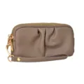 Borsa a mano da donna in ecopelle con doppia cerniera, elegante pochette con cinturino da polso. - grigio elefante