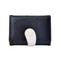 Cartera corta negra de cuero PU tarjetero con cierre de gato blanco lindo y diseño en relieve - Negro