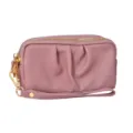 Portafoglio pochette in ecopelle PU rosa polvere con doppia zip e minuteria dorata. - Rosa