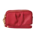 Borsa a mano pochette portafoglio con doppia zip in pelle PU rossa da donna elegante - Rosso