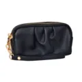Borsa a mano da donna in pelle PU nera con doppia cerniera lampo e comodo cinturino. - Nero