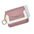 Mini pink white coin purse with key ring, stylish fashion minimalist women wallet item. - Pink
