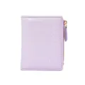 Purple cracked leather mini wallet with zipper pocket for women chic minimalist card holder - Purple