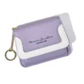 Mini PU leather women coin purse with keychain light purple white color stylish daily wallet - Purple
