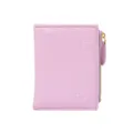 Light purple crackle texture short wallet for women, compact card holder with side zipper pocket. - Pink