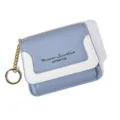 Blue and white short wallet with keychain, stylish contrast color coin purse for women. - Blue