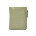 Sage green crackle texture women wallet card case with zipper and embossed front text variant. - Green