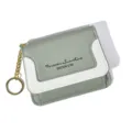 Mini PU leather coin purse wallet with key ring, grey and white colorblock design. - Green