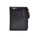 Black cracked texture leather women wallet card holder with multi slots and zipper - Black