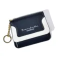 Mini colorblock wallet with keychain and chain, stylish compact coin purse for women girls. - Black