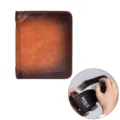Heren verticale korte retro lederen portemonnee met kaartsleuven en RFID bescherming. - Bi-fold / Bruin