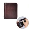 Heren retro bruine lederen verticale korte portemonnee met RFID bescherming en vakjes. - Bi-fold / koffiekleur
