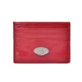 Minimalist red leather card holder with metallic logo, compact design for daily use. - Red