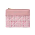Pink Tweed Quilted Wallet Coin Purse Chic Korean Style Gold Zipper Compact Mini Handbag - Pink