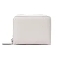 Compact white leather coin purse and card holder with zip closure, ideal for everyday use. - White