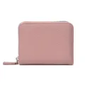 Pink leather zipper wallet compact card holder minimalist coin purse for women daily use. - Pink