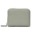 Women's minimalist grey green leather zipper card holder coin purse daily mini wallet - Green