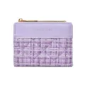 Purple tweed women's short wallet stylish chic designer coin purse with zipper closure. - Purple