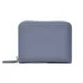 Compact leather zip coin purse for women, minimalist pebble grain card holder wallet. - Blue