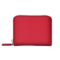 Red pebbled leather compact zipper wallet coin purse card holder minimalist daily style - Red