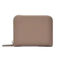 Minimalist genuine leather zipper coin purse and compact card holder for women daily use. - Khaki
