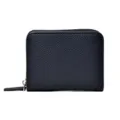 Black leather zipper coin purse and card holder with fine texture for women daily use. - Black