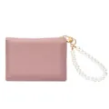 Rosa PU-Leder Kartenetui Geldbörse mit elegantem Perlen-Armband für Damen im Alltag. - Perlenketten-Stil / Rosa