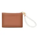 Braune PU Leder Kartenetui Brieftasche mit elegantem Perlenarmband Armreif Damen minimalistisch. - Perlenketten-Stil / Braun