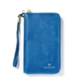 Blaues ledernes langes Reißverschluss Reisedokumente Etui mit praktischer Handschlaufe - Pfauenblau