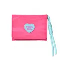 Pink trifold wallet for women with heart patch and blue lanyard minimalist design cute style - Pink