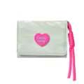 Short trifold women wallet with lanyard candy pink heart design cute daily card holder - Light Green