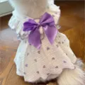 Cute purple heart pet dress with big bow and ruffles for cats and dogs, sweet summer wear. - XS / Purple